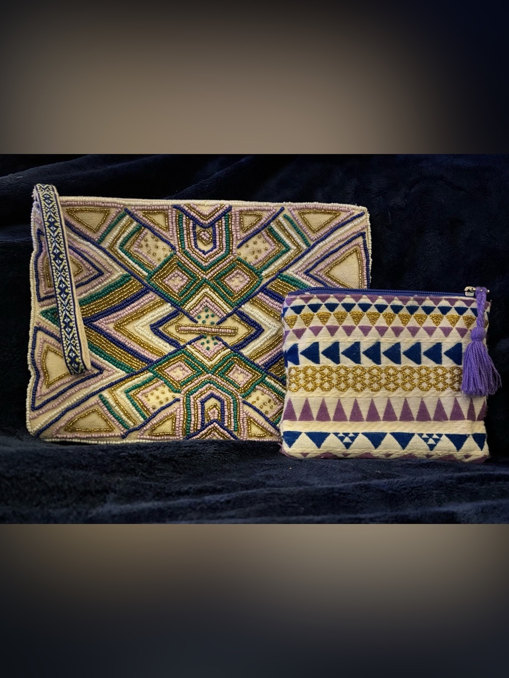 America & Beyond Ella Tribal Embellished Beaded Wristlet + Matching Zip Pouch